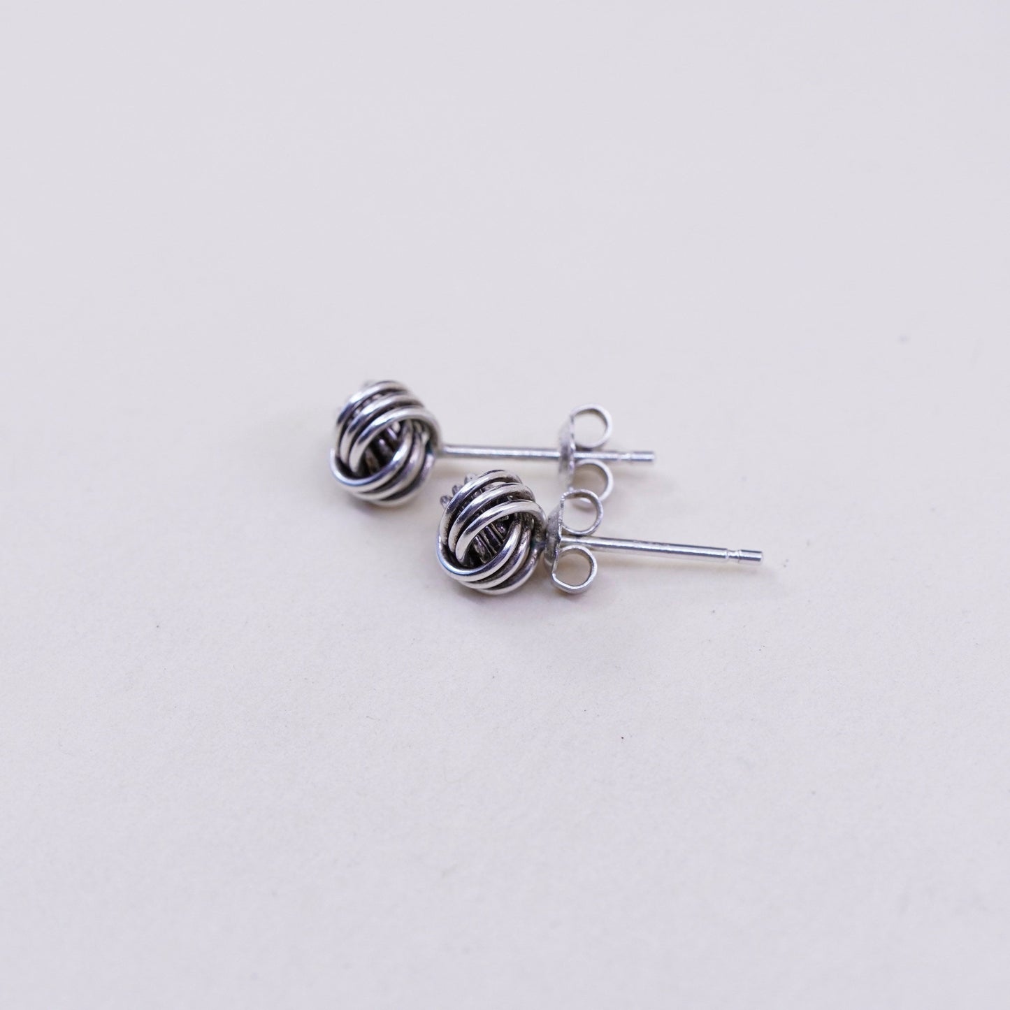 0.25”, Vintage Sterling 925 silver handmade earrings, Entwined cable studs