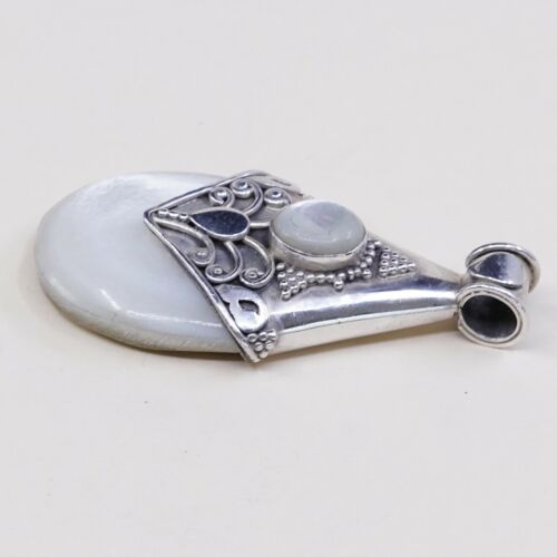 Vtg Sterling Silver Handmade Teardrop Pendant, 925 with mother Of Pearl (MOP)