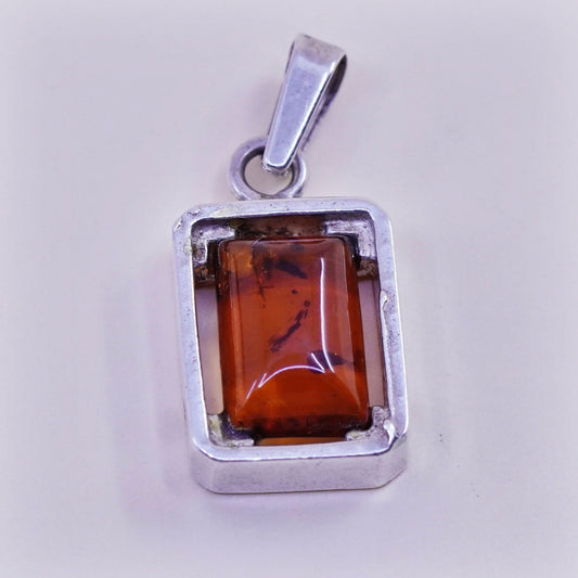 Vintage sterling 925 silver handmade pendant with amber