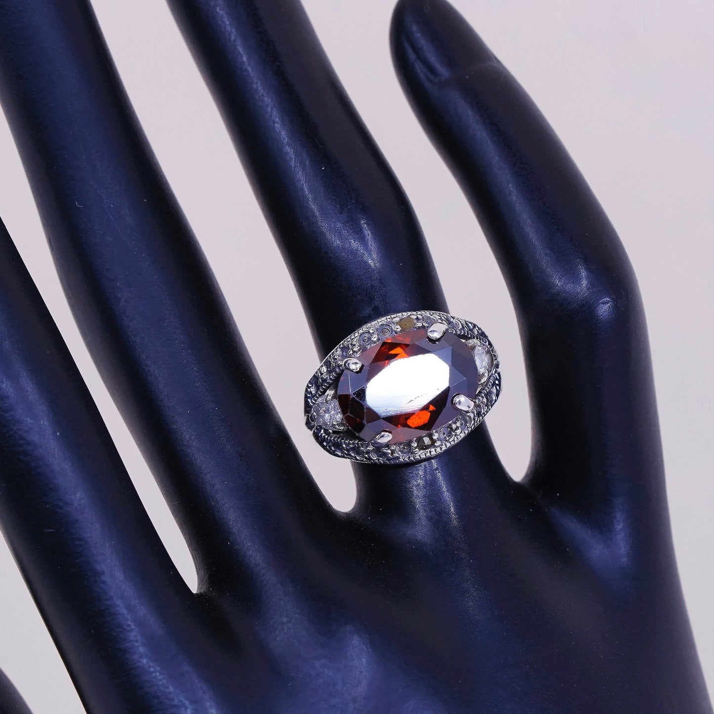 Size 6, Vintage sterling silver handmade ring, 925 with ruby and Cz