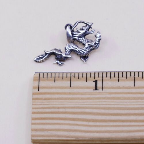 Vtg sterling 925 silver Handmade Orient Dragon Pendant Charm, Silver Twsted