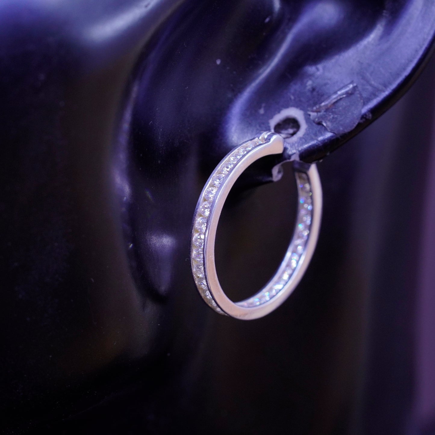 1”, vintage Sterling silver handmade earrings, 925 hoops with cluster crystal