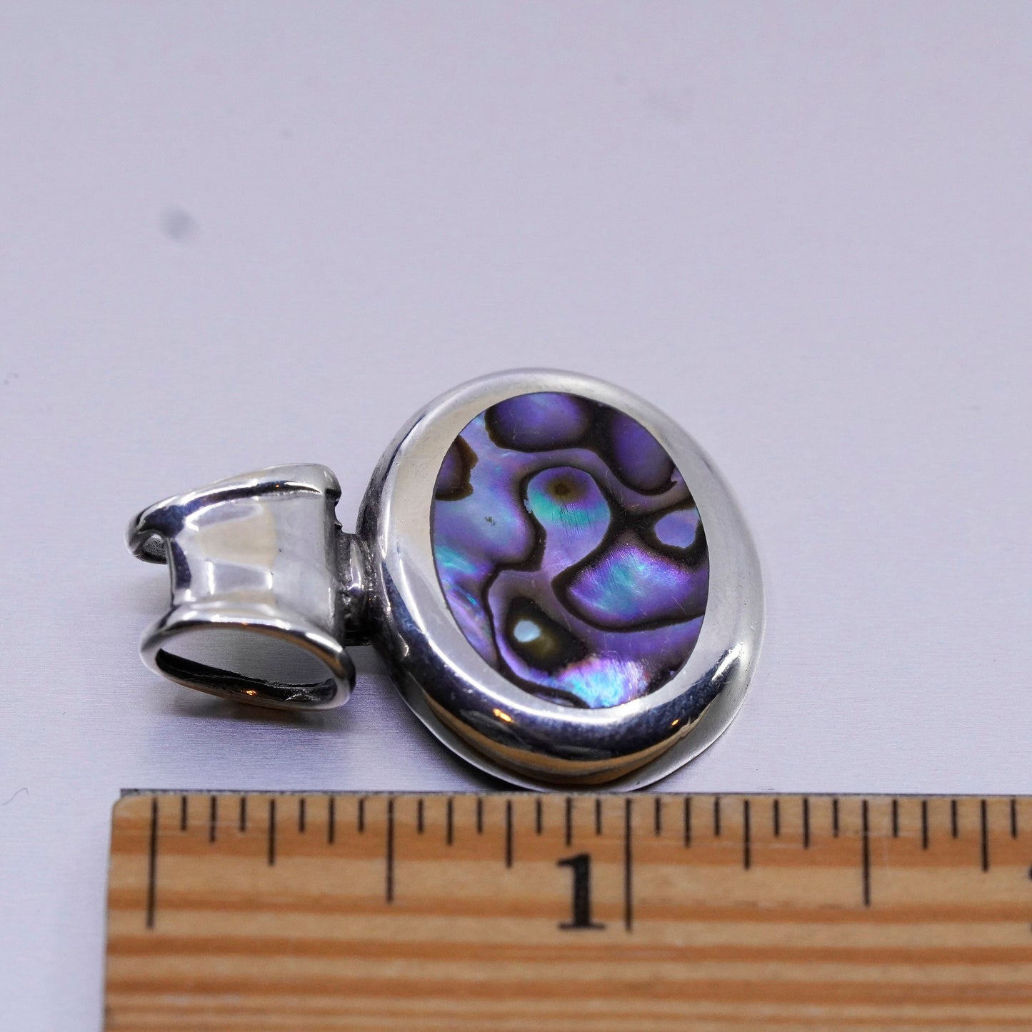 antique sterling 925 silver handmade pendant with abalone