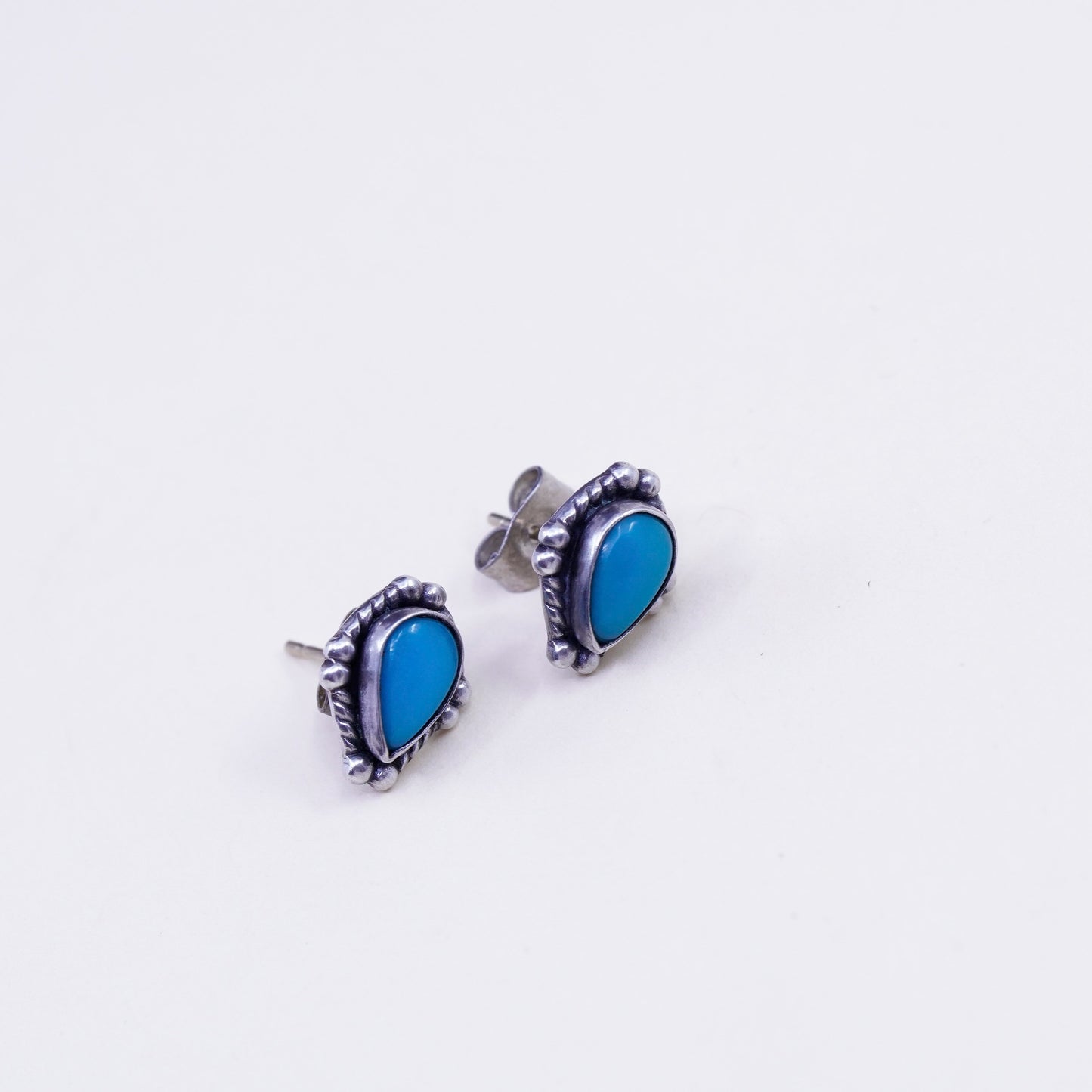 Vintage sterling silver handmade earrings, southwestern 925 studs w/ turquoise