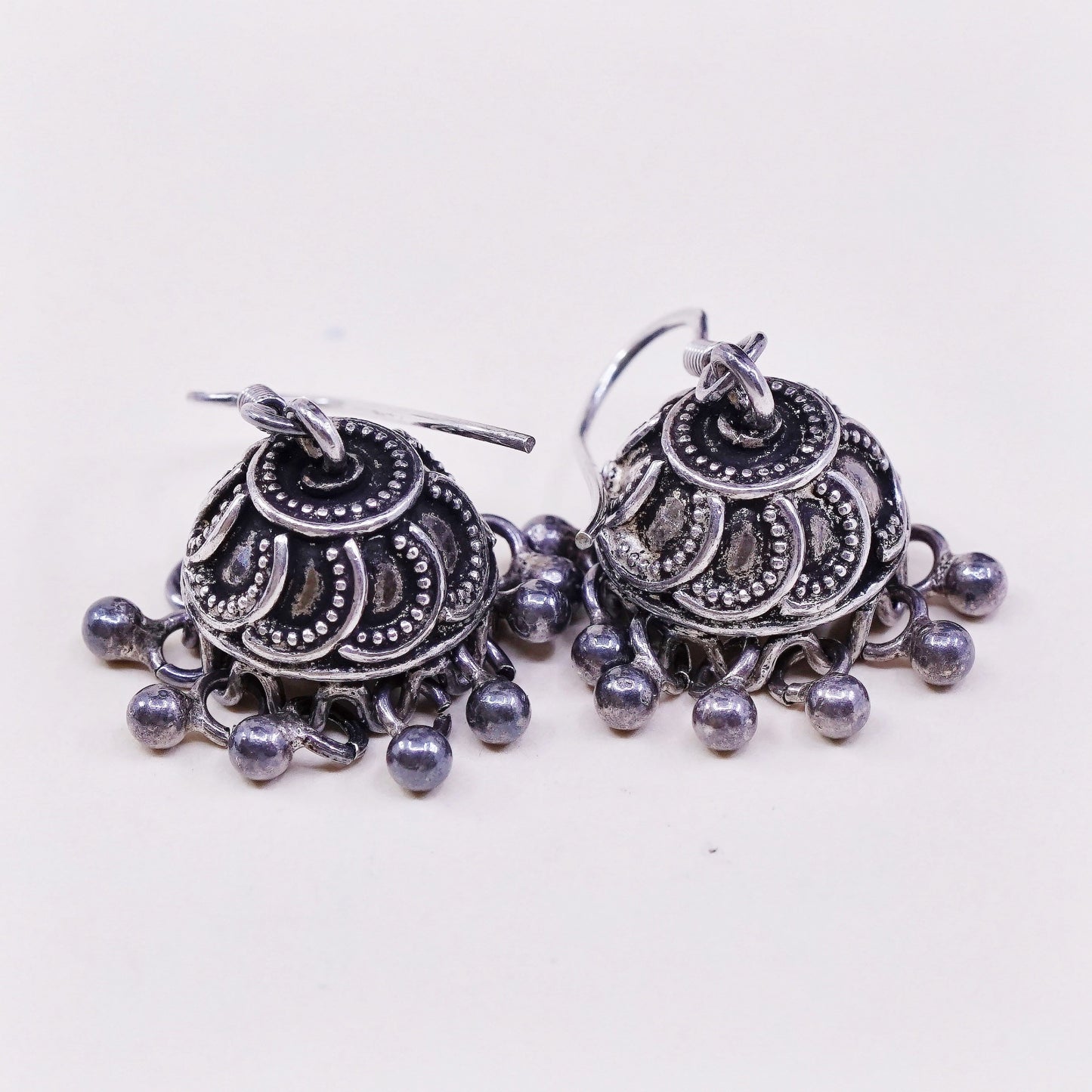 vtg sterling silver handmade earrings, 925 filigree crown w/ cluster beads