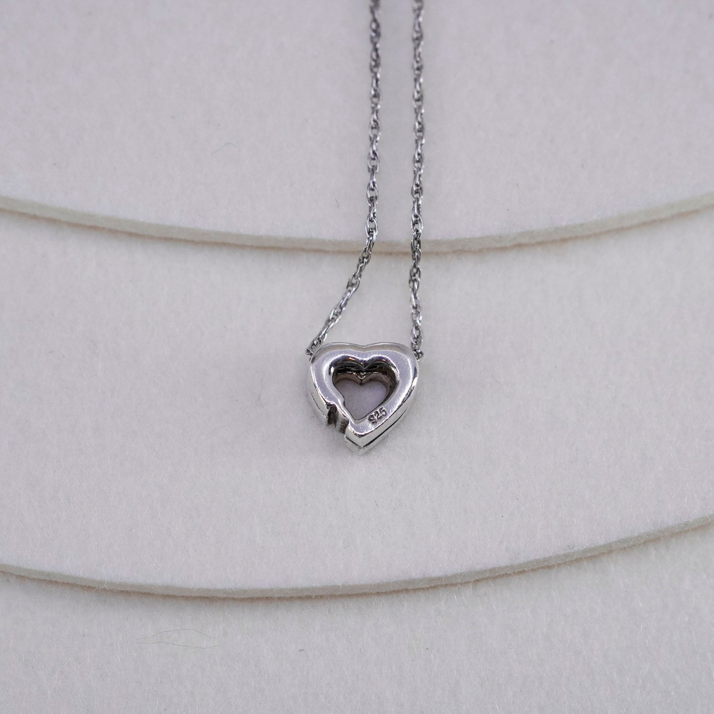 16”, Sterling 925 silver Singapore rope necklace with ruby cz heart pendant
