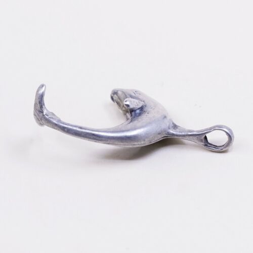 Vintage Sterling Silver Dolphin Pendant, Solid 925 Silver Charm, Stamped 925