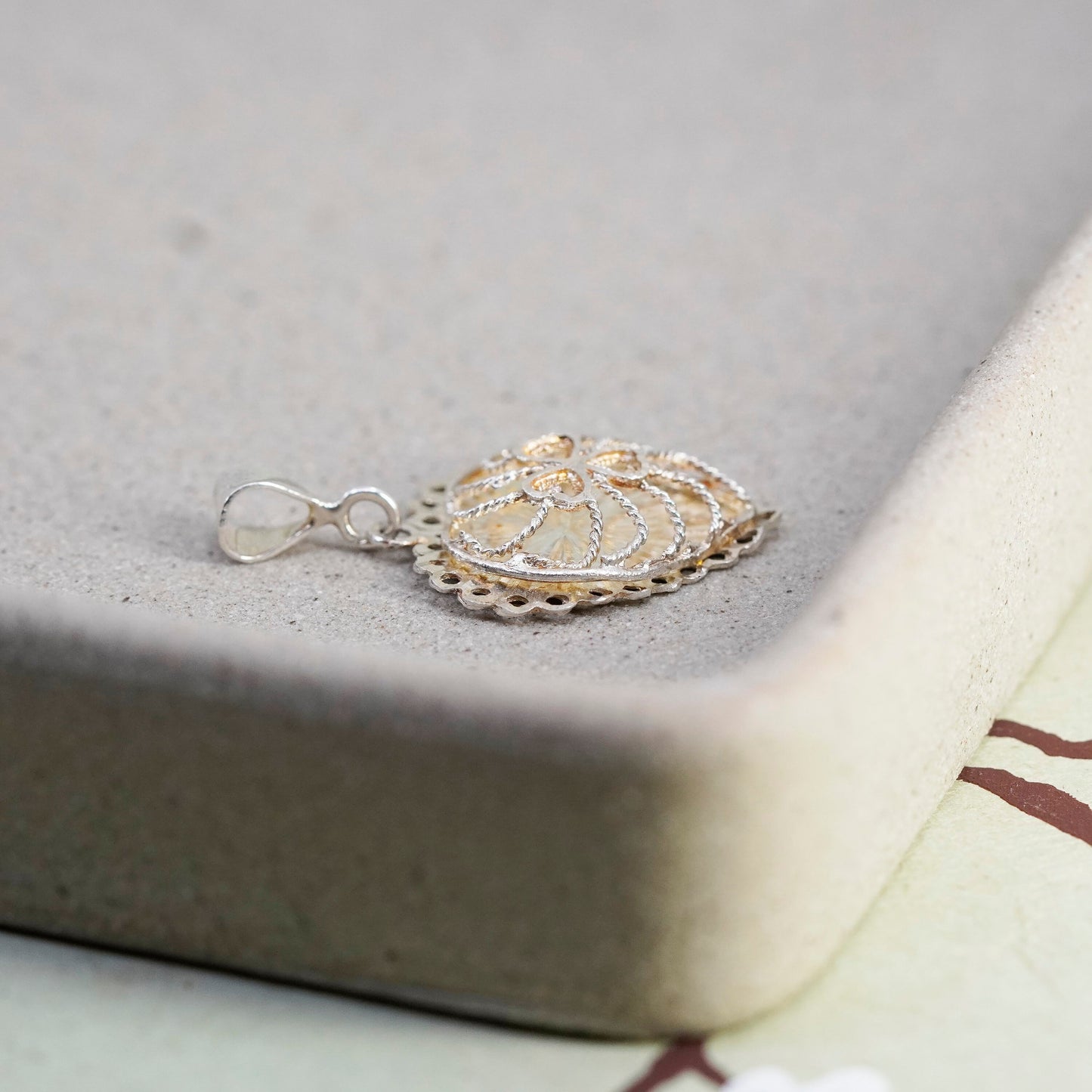Vintage sterling silver handmade filigree pendant, 925 charm