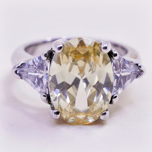 Size 6, vintage CJW Sterling 925 silver handmade cocktail citrine ring