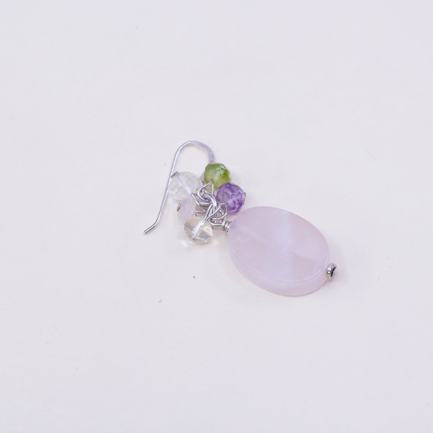 Sterling 925 silver earrings with cluster amethyst Crystal and rose pink quartz