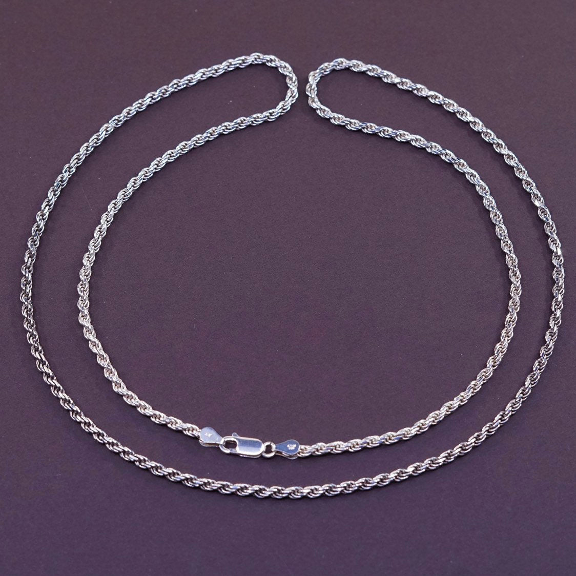 30", 3mm, vtg Sterling silver necklace, Italy 925 rope chain