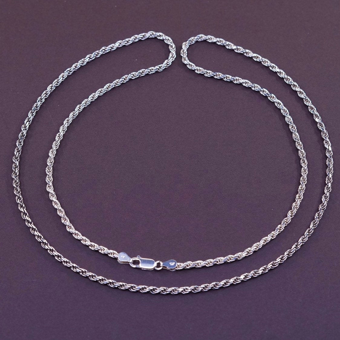 30”, 3mm, vintage Sterling silver necklace, Italy diamond 925 rope chain