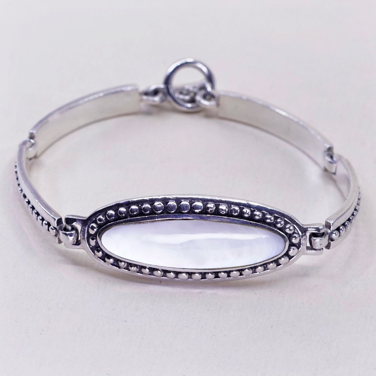 7”, GFS Sterling silver handmade bar bracelet, 925 w/ white mother of pearl