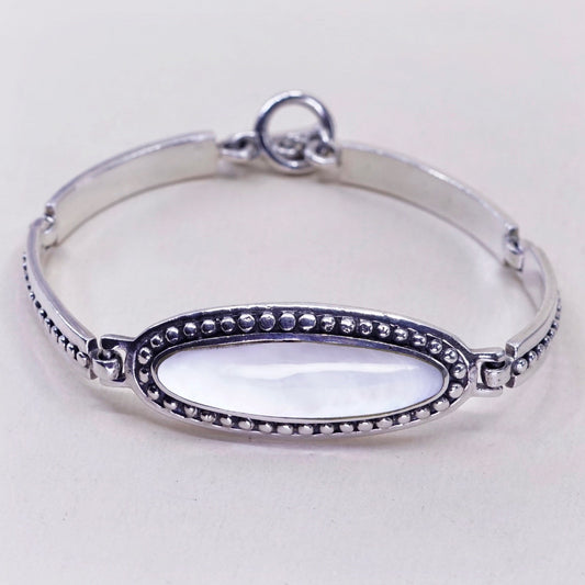 7”, GFS Sterling silver handmade bar bracelet, 925 w/ white mother of pearl