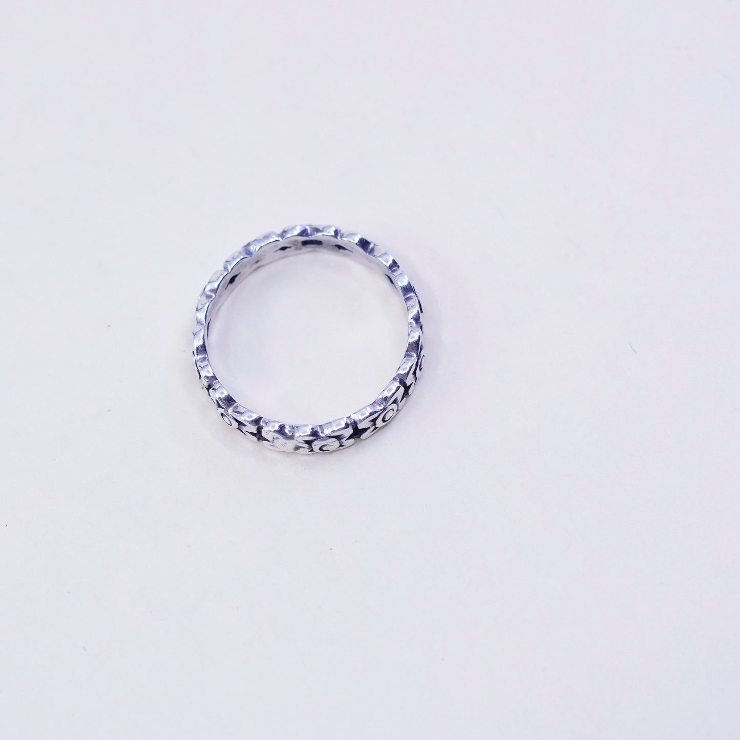 Size 6, vintage sterling silver handmade ring, 925 floral band, stamped 925