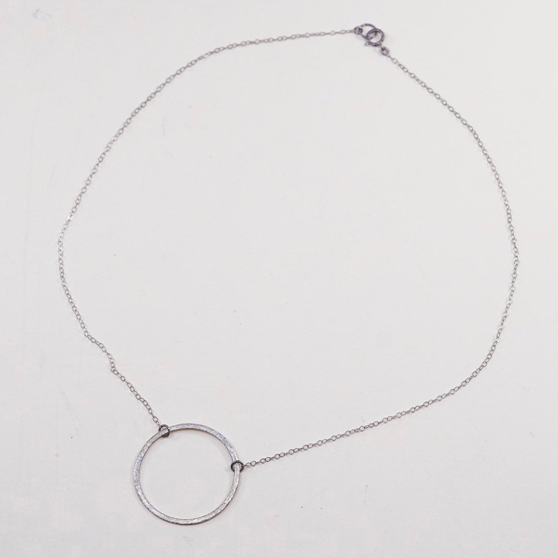 16”, 1mm, vtg sterling silver necklace, 925 silver chain with circle pendant