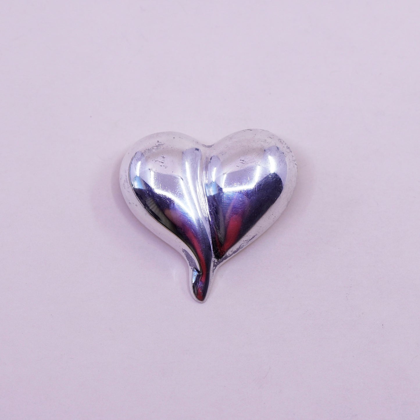 Vintage Mexico Sterling silver handmade brooch, modern 925 heart pin