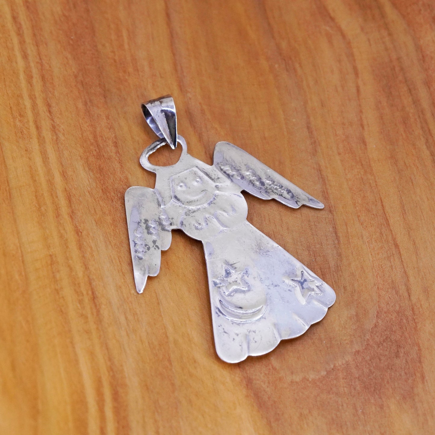 Southwestern Sterling silver handmade pendant, Mexico 925 angel charm