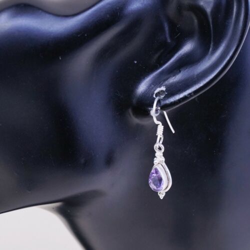 vtg sterling silver handmade earrings, 925 w/ teardrop amethyst drops