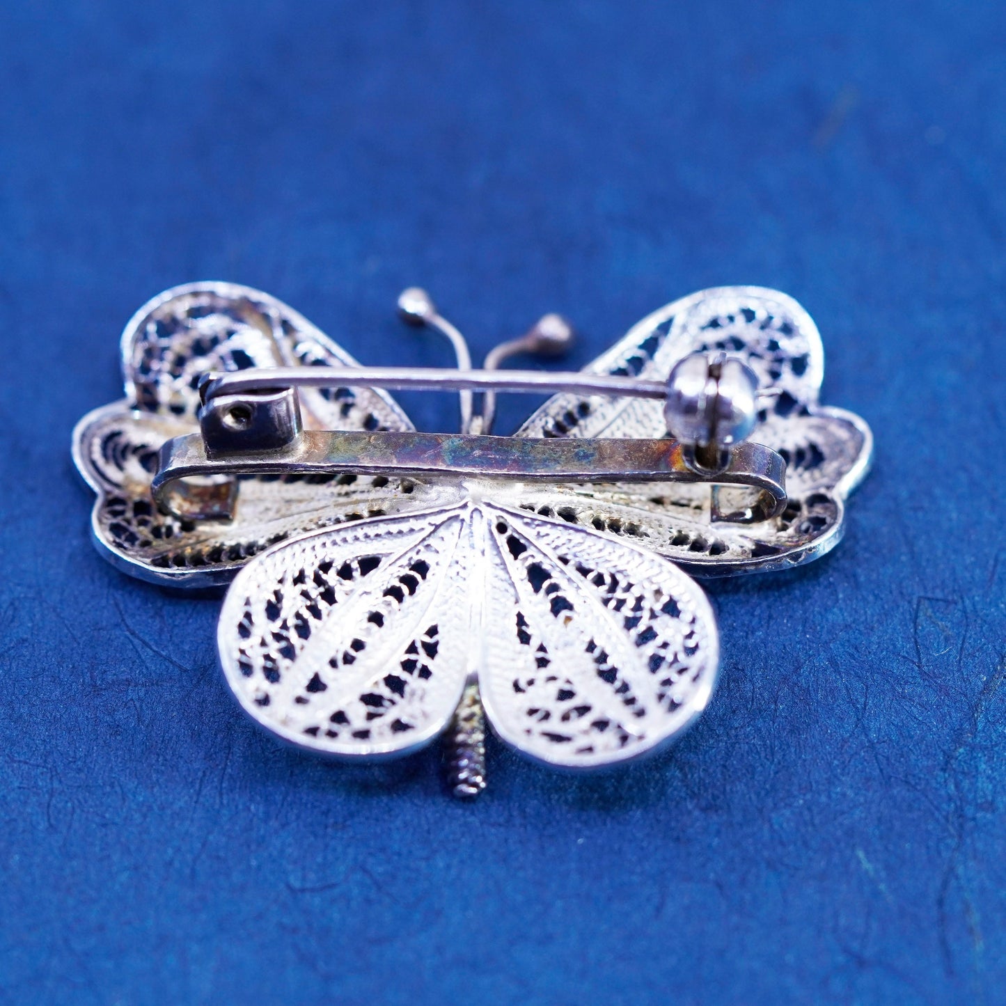 Vintage Germany sterling silver handmade brooch, 925 filigree butterfly pin