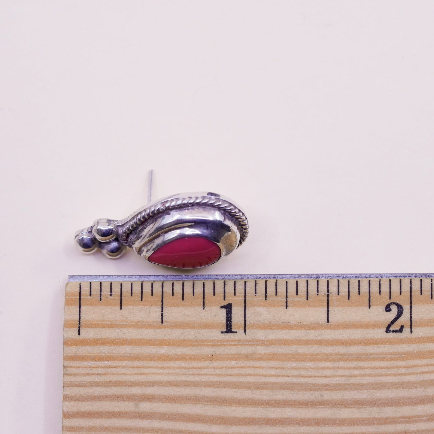 vintage Mexico handmade Sterling silver studs, 925 teardrop earrings pink onyx