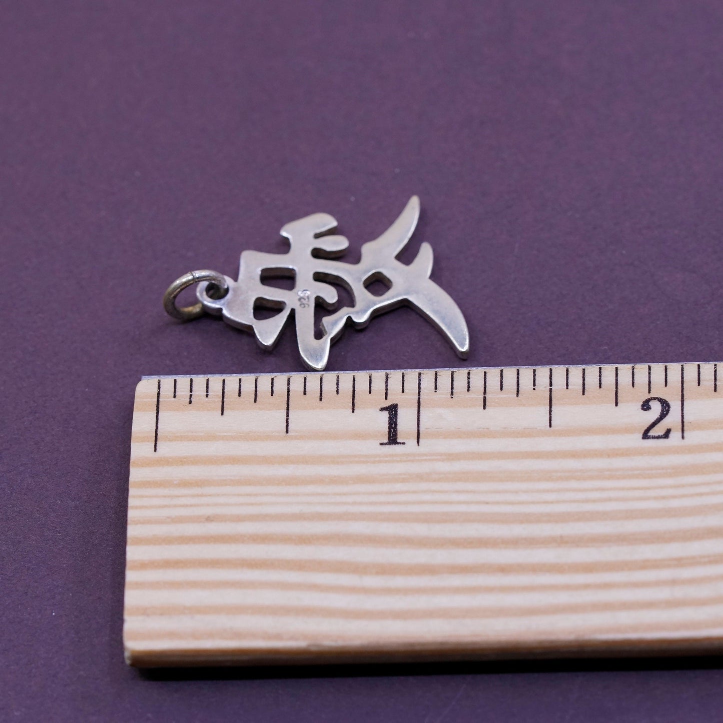 vtg Sterling 925 silver handmade pendant, Chinese character charm “love”
