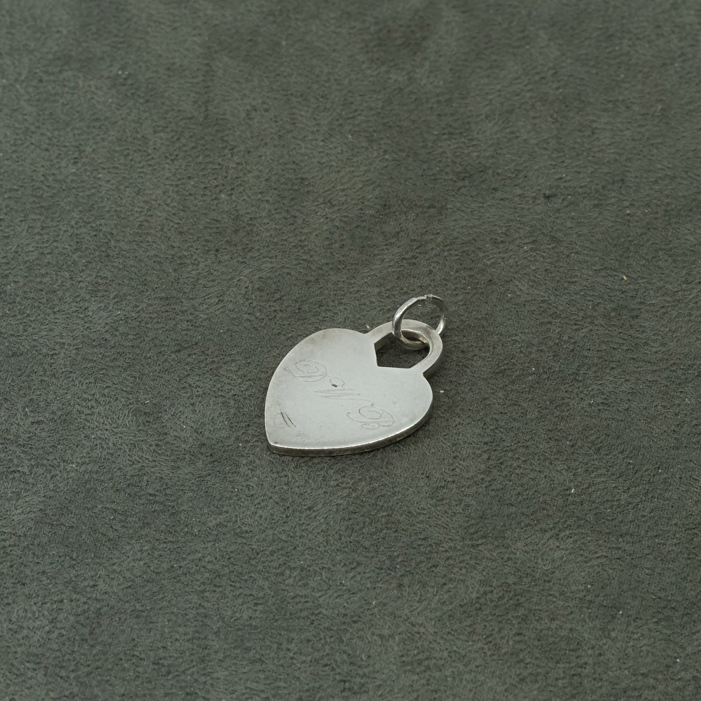 vtg Sterling silver handmade pendant, 925 heart w/ name monogram "DWB"