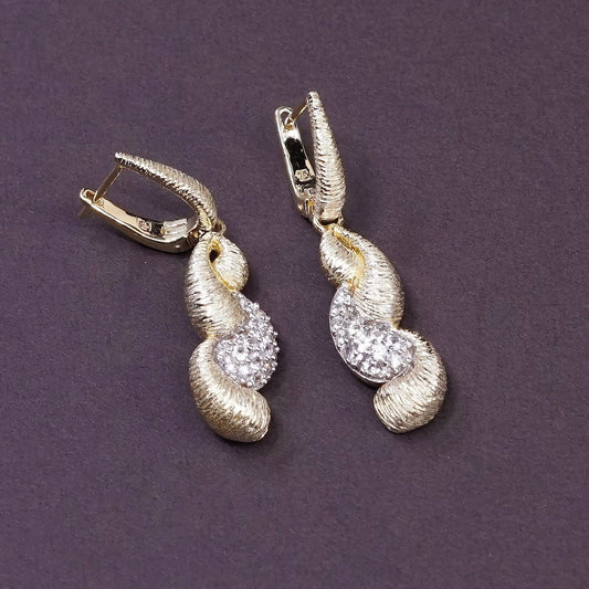 VTG vermeil, gold over Sterling silver handmade earrings, 925 w/ Crystal