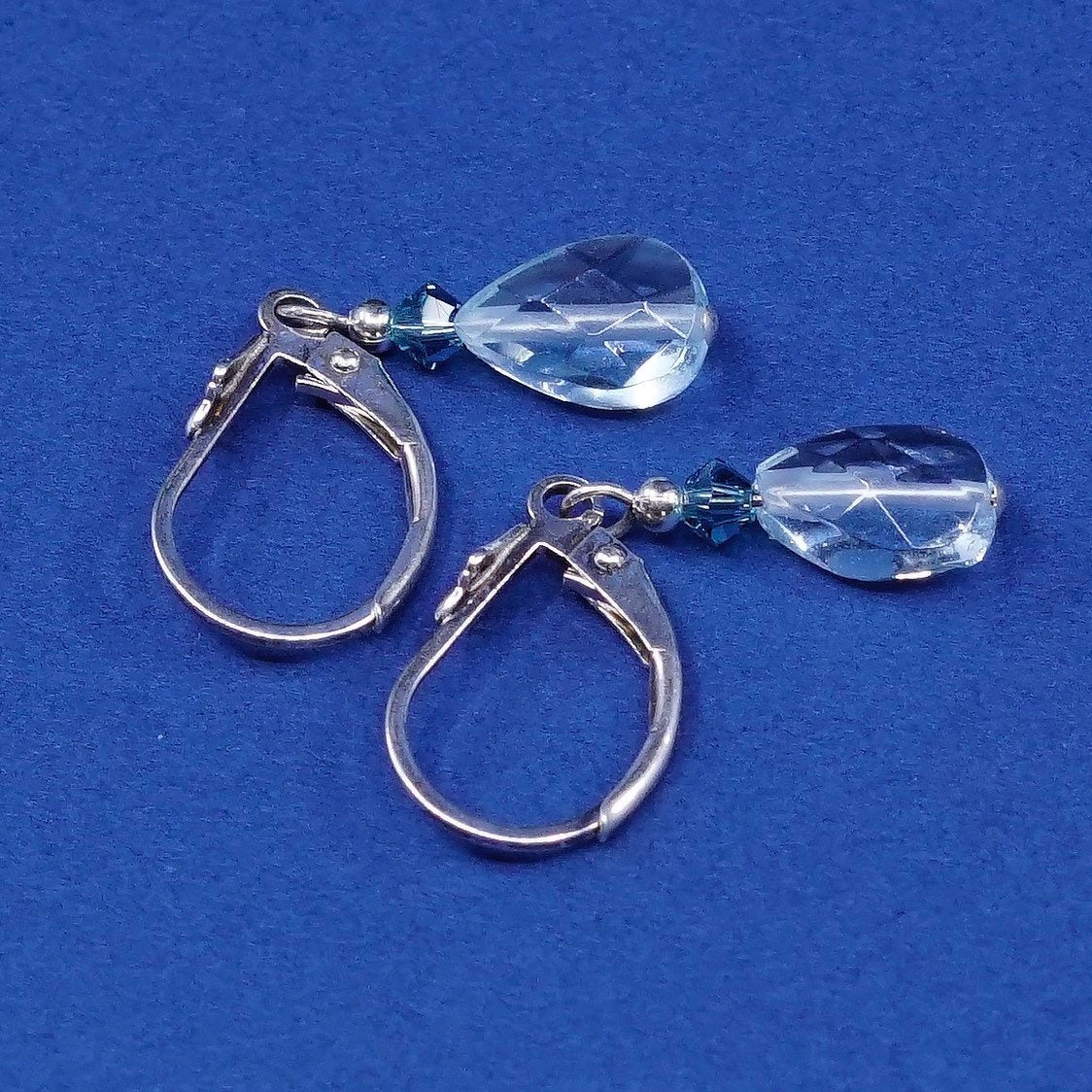 vtg sterling silver handmade earrings, 925 w/ blue topaz Dangles