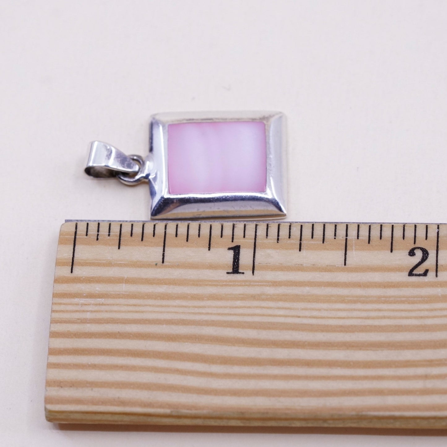 sterling silver handmade pendant, 925 square pendant with pink mother of pearl