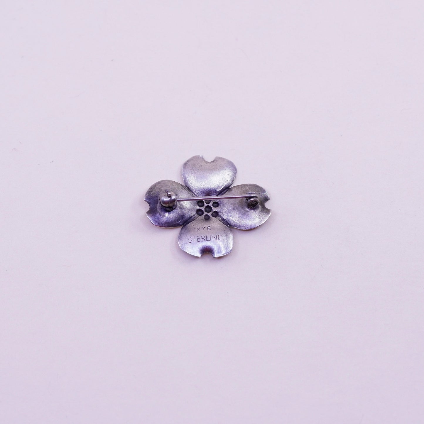 Vintage sterling silver dogwood flower shaped brooch, fine 925 silver brooch