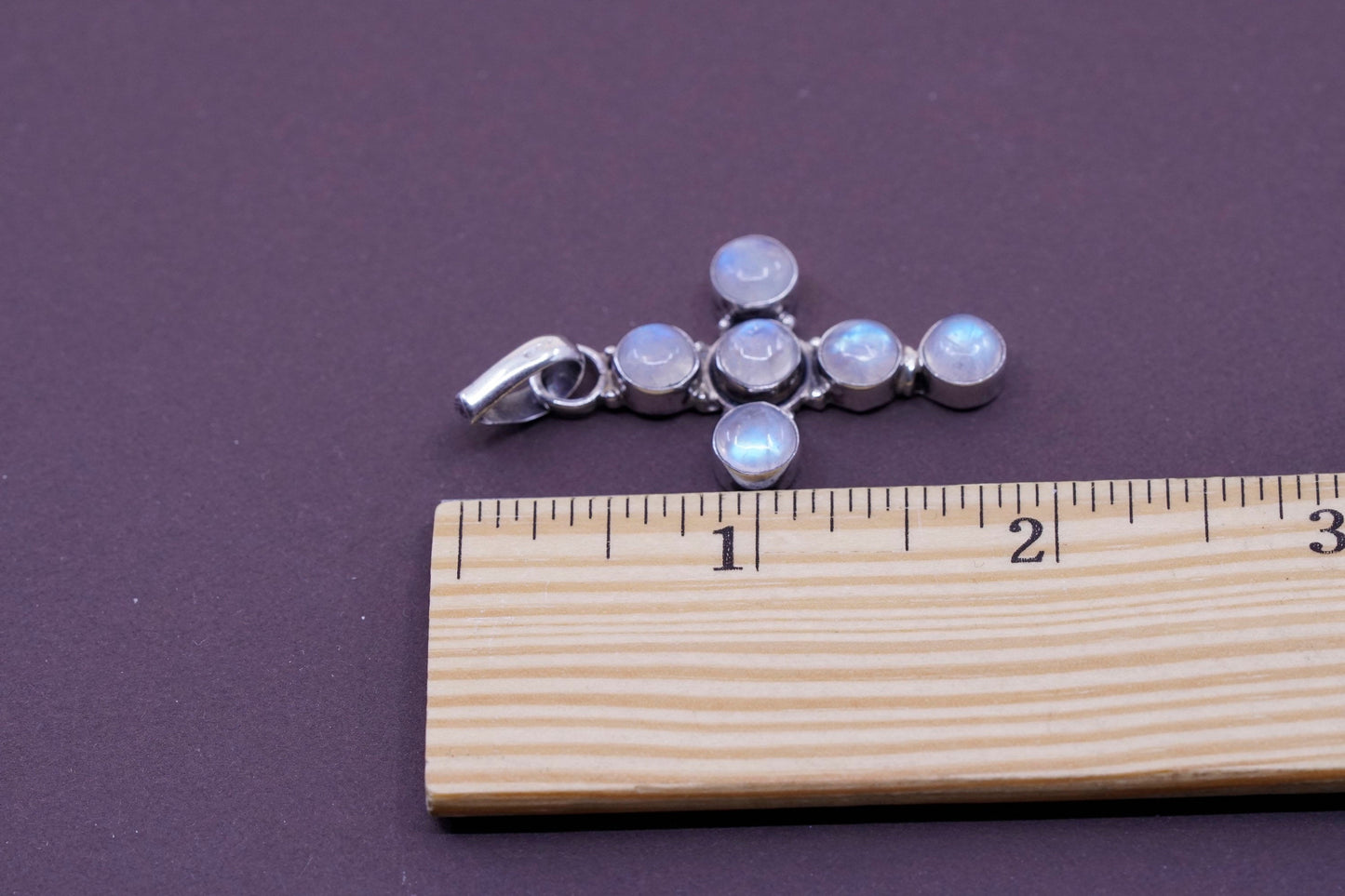Vintage Sterling Silver Handmade Pendant, 925 cross with moonstone