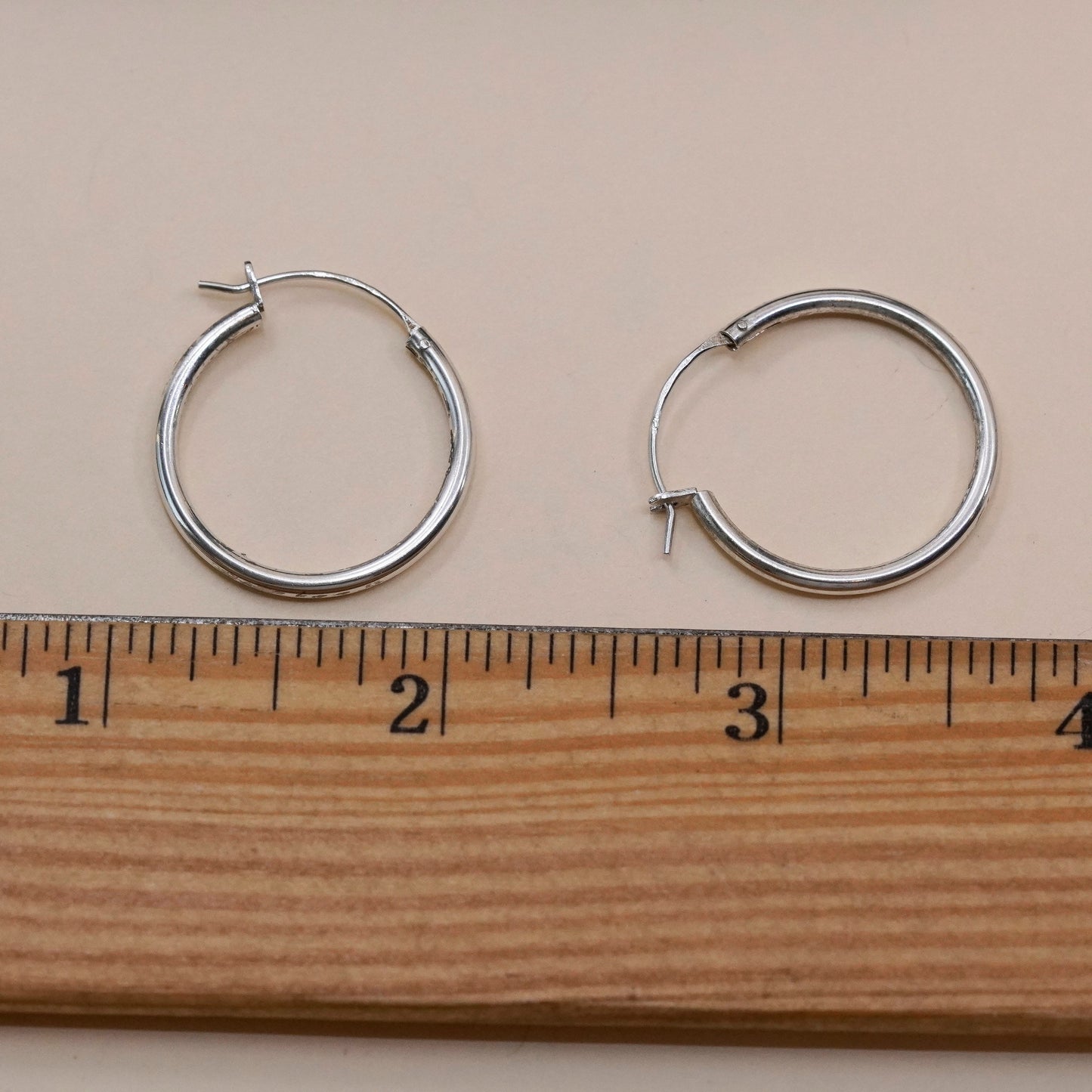 0.75”, Vintage sterling 925 silver loop earrings, minimalist primitive hoops