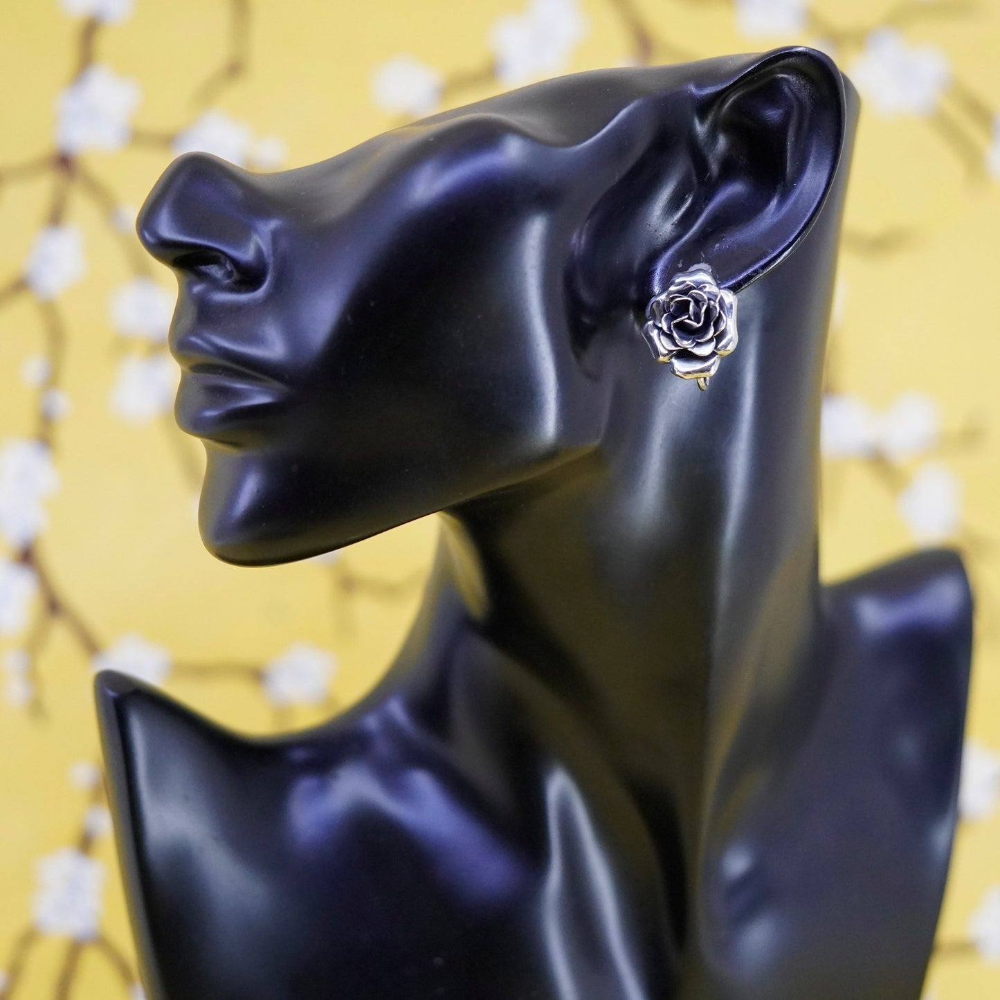 danecraft Sterling silver handmade earrings 925 rose flower screw back earrings