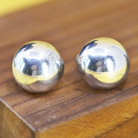 0.5” VTG taxco Sterling silver handmade earrings, 925 puffy studs screw back