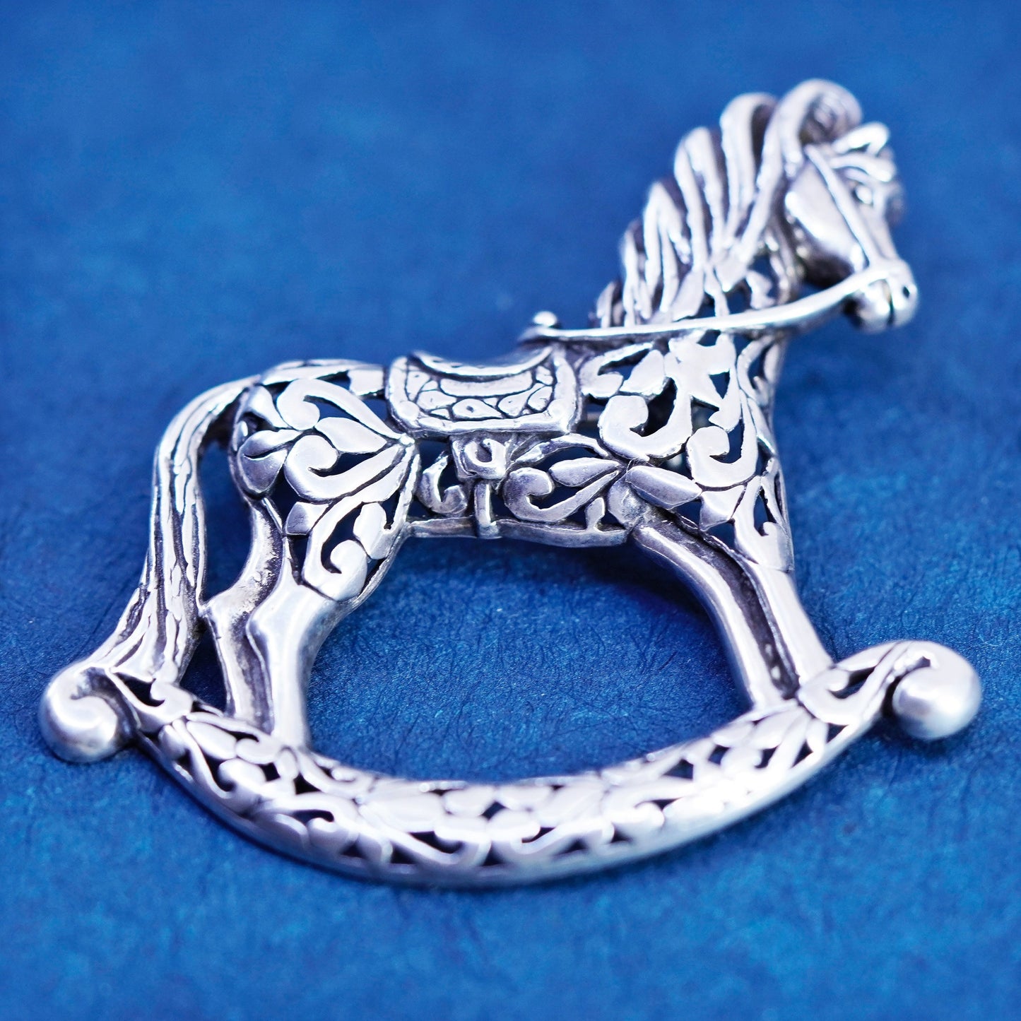 Vintage sterling silver handmade brooch, 925 Jezlaine rocking horse pin