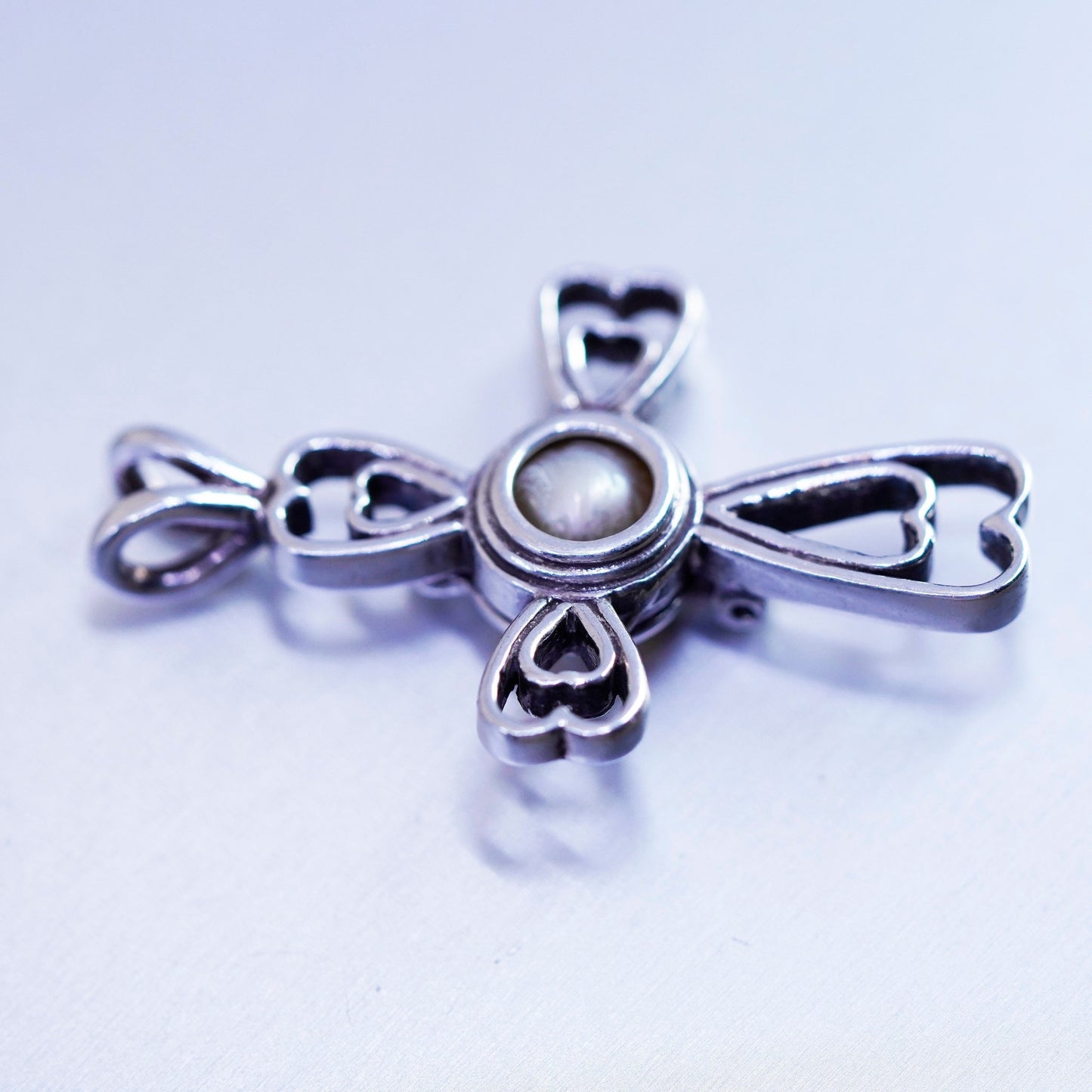 antique sterling 925 silver handmade charm pearl cage cross pendant