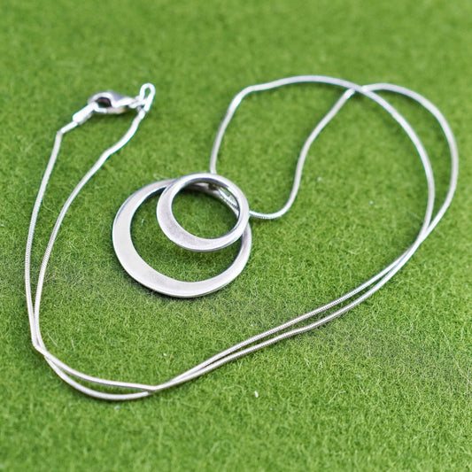 18” vintage Sterling 925 silver handmade necklace, snake chain circle pendant