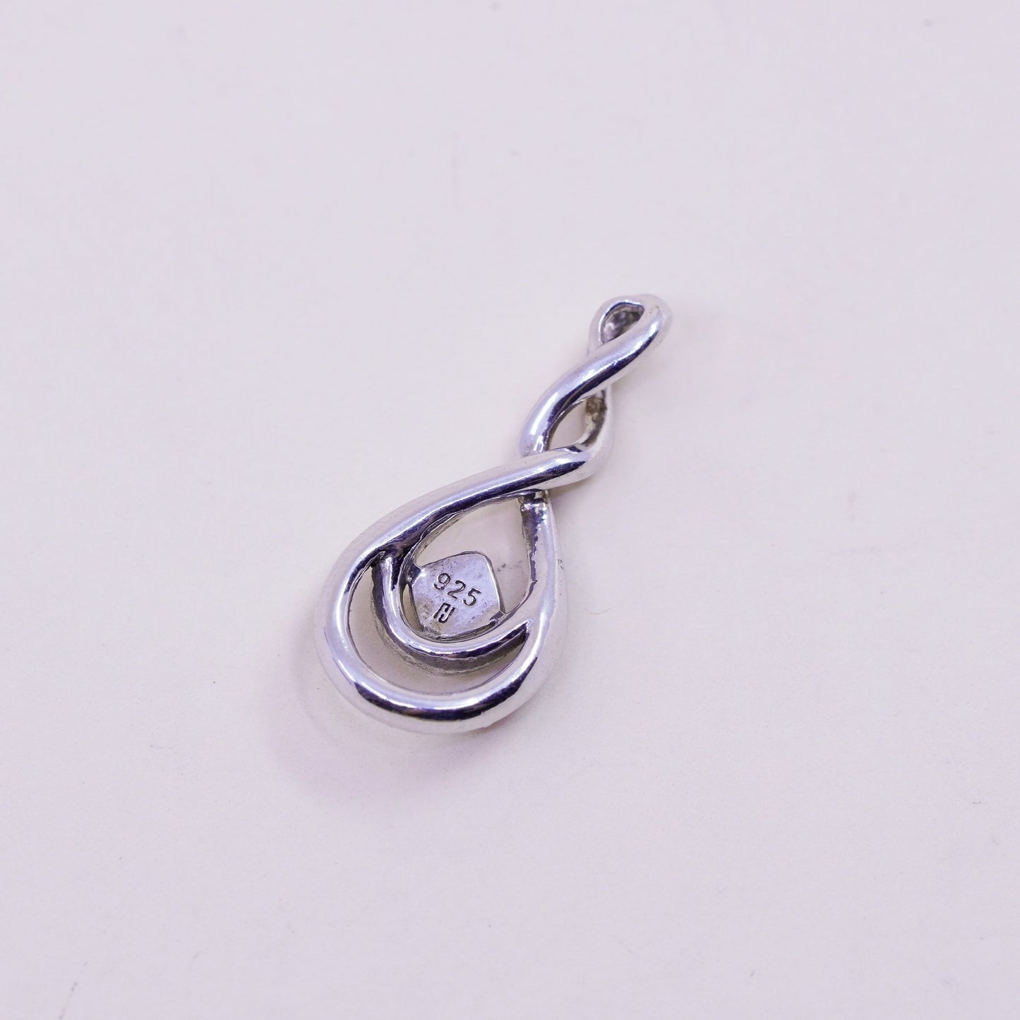 vintage Sterling silver Pendant, 925 entwined teardrop with real diamond