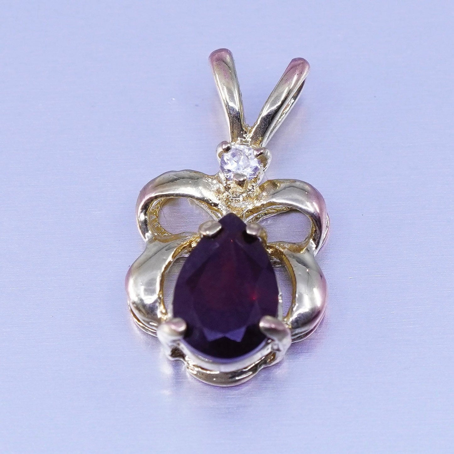 antique vermeil gold over sterling 925 silver pendant with teardrop ruby and cz