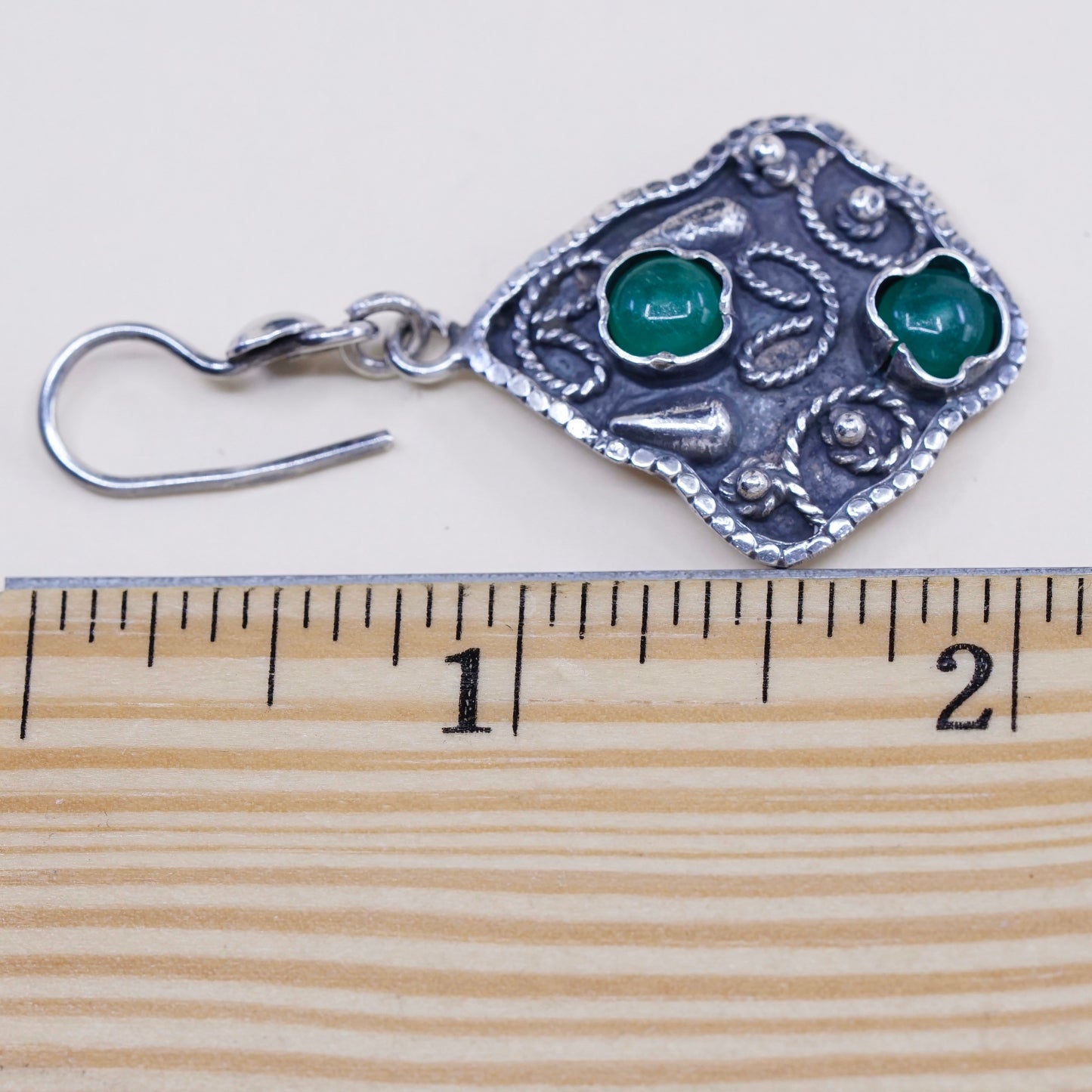 Vintage Native American sterling silver handmade earrings, 925 bali with jade