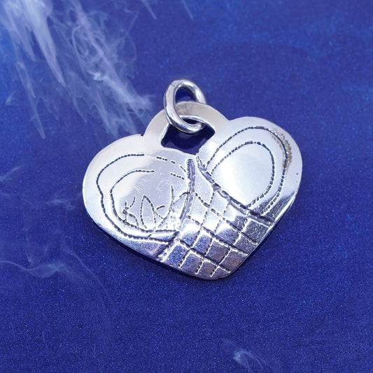 Vintage sterling silver handmade pendant, 925 textured heart tag charm