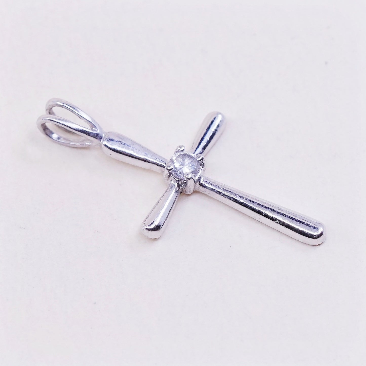 Vintage sterling silver pendant, 925 silver cross handmade pendant, crystal