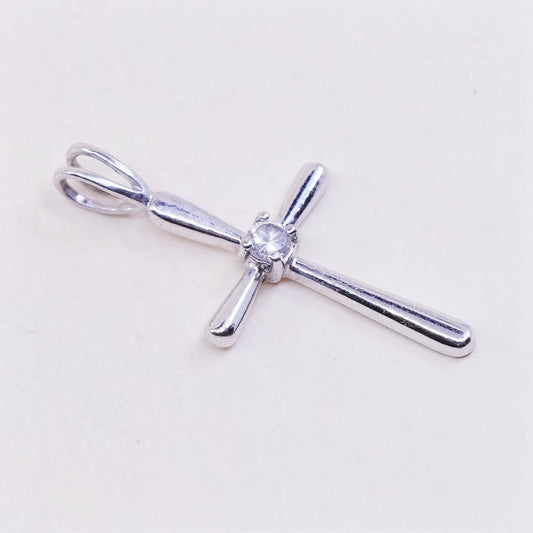 Vintage sterling silver pendant, 925 silver cross handmade pendant, crystal