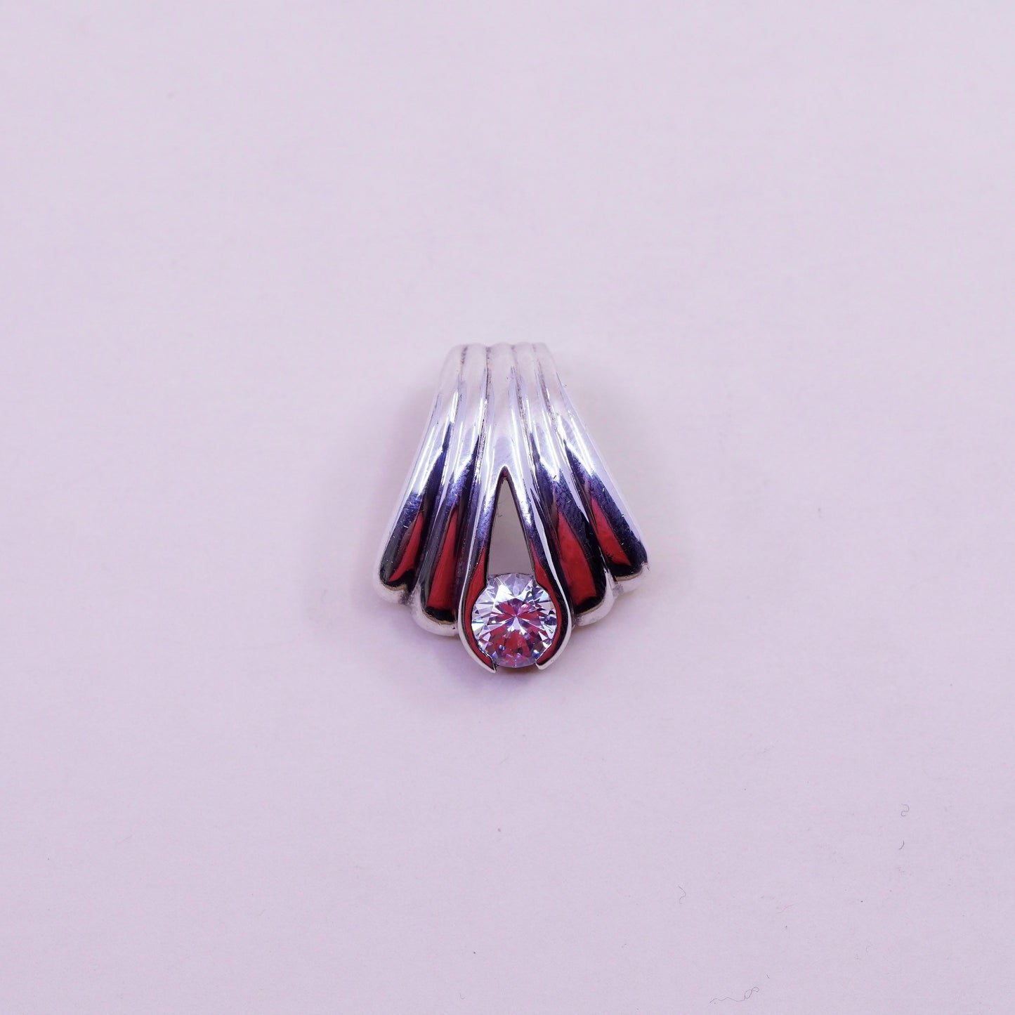 Vintage sterling 925 silver ribbed cz crystal charm pendant