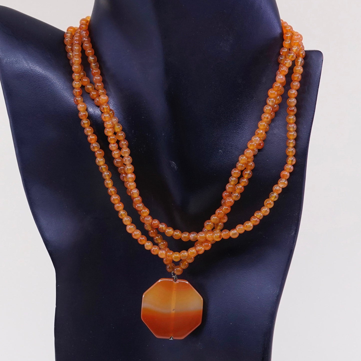 15”. vtg sterling silver handmade beads necklace, carnelian beads pendant