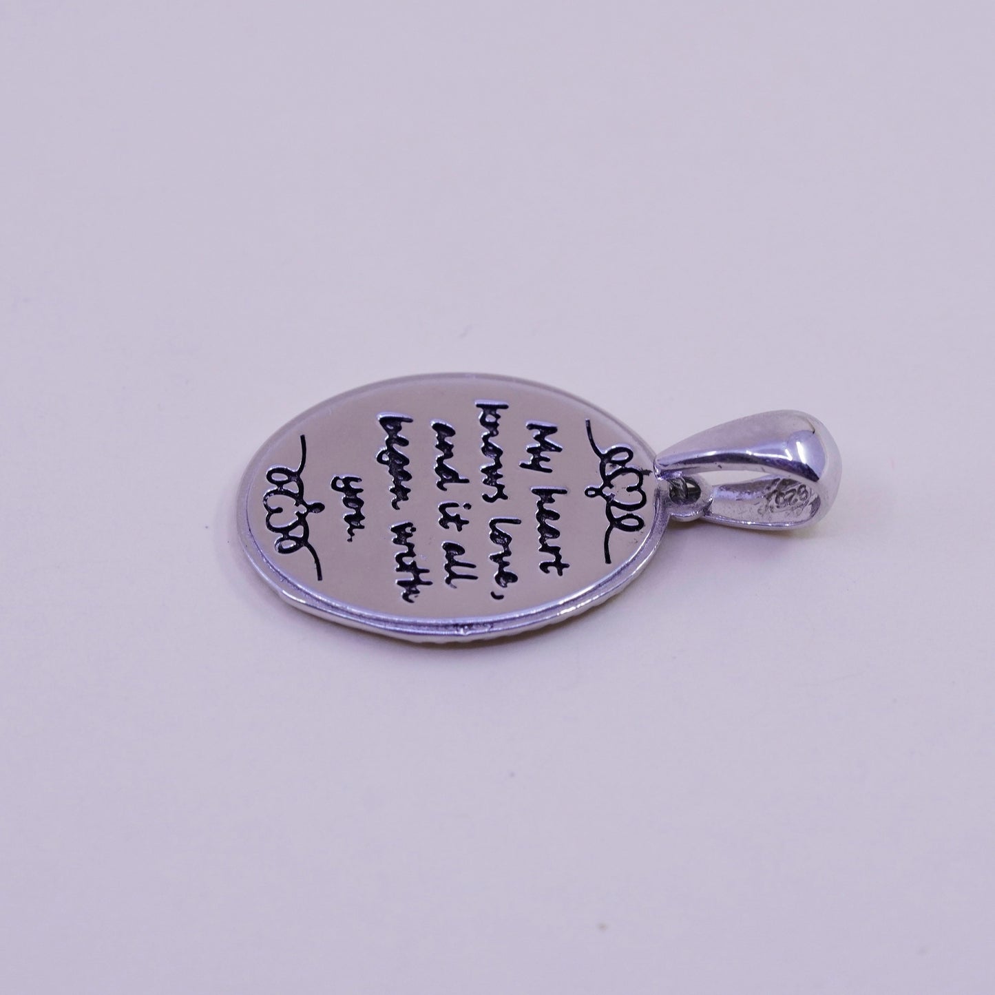 Vintage sterling silver pendant, 925 oval tag Mother and baby Portrait love