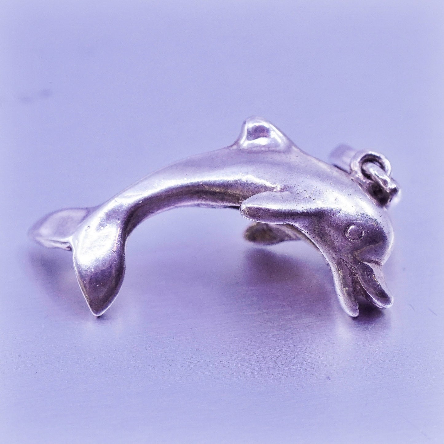 Antique Sterling silver handmade simple 925 dolphin charm pendant