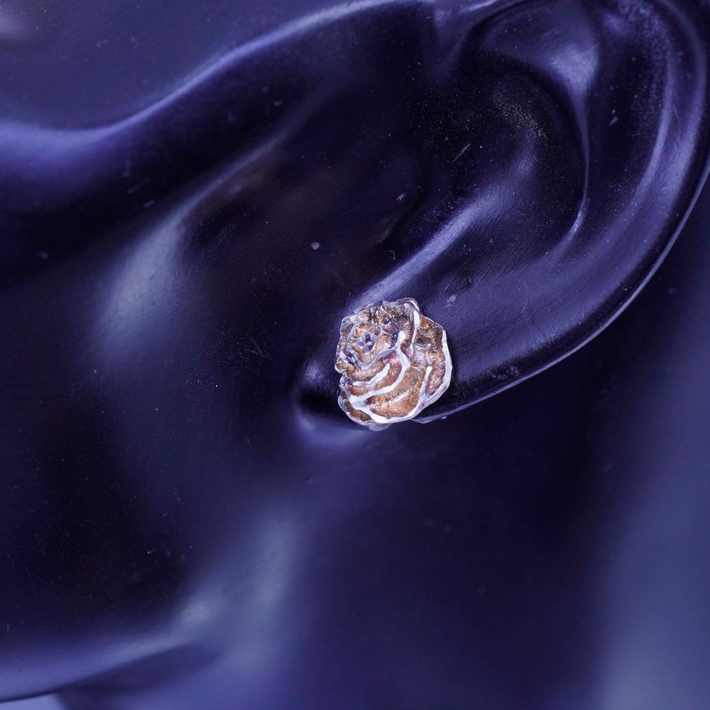 Vintage Sterling 925 silver handmade earrings, rose flower studs