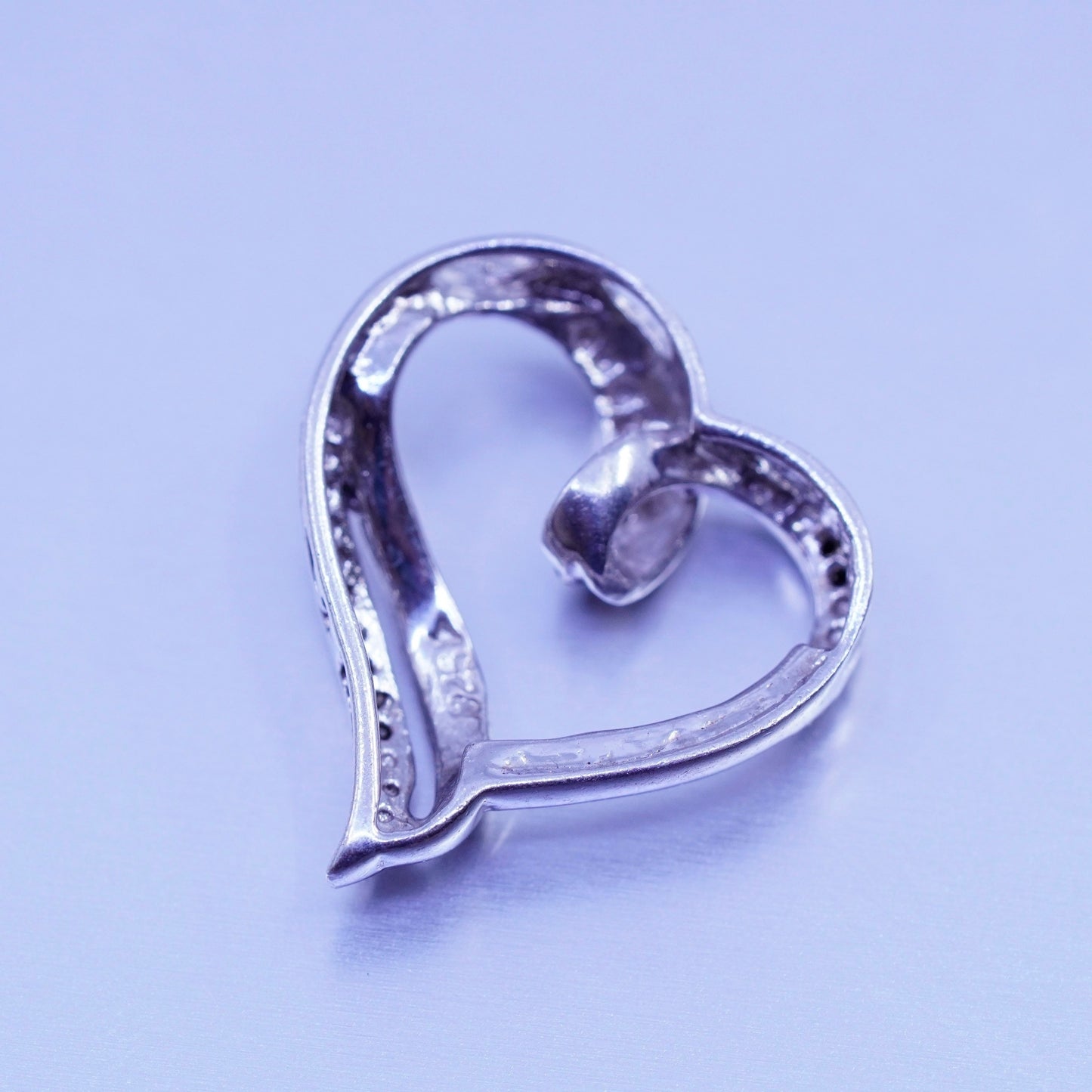 Vintage two tone sterling 925 silver heart pendant with diamond